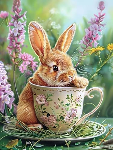 Zariocy 5D Diamond Painting Kits Hase, DIY Malerei mit Diamant Kunst Tier Rund Voll Drill Crystal Diamond Stickerei Gemälde Kunsthandwerk für Home Office Wall Decor 30x40cm