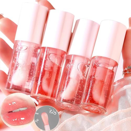 Sitovely 4PCS Moisturizing Plumping Lip Glow Oil Set, Fruit-Flavored Lip Balm, Moisture Shine Lip Gloss Nourish Lip Care for Women