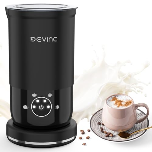 DEVINC Montalatte 4 in 1 e vaporizzatore, Bollitore Latte, per schiuma calda e fredda, con spegnimento automatico, montalatte elettrico per caffè, latte, cappuccino, matcha
