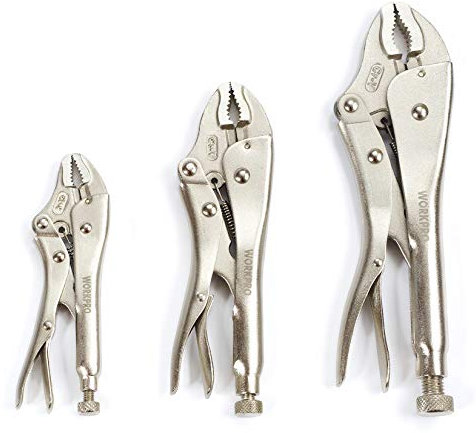 WORKPRO Locking Pliers Set 3PCs, Mole Grips Adjustable Wrench Pliers Set, 125mm, 180mm, 250mm Vice Grips Pliers Curved Jaw Locking Pliers