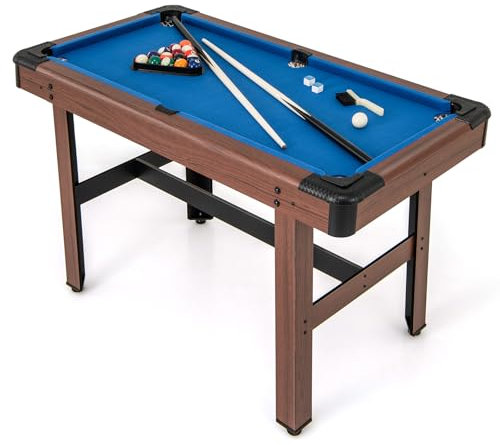 COSTWAY Tavolo da Biliardo, Tavolo da Gioco Biliardo in Legno con Set di Palline 2 Steccette 2 Gessi Triangolo Spazzola, Mini Tavolo da Biliardo per Sala Giochi bar Palestra, 122x61x76 cm (Blu)