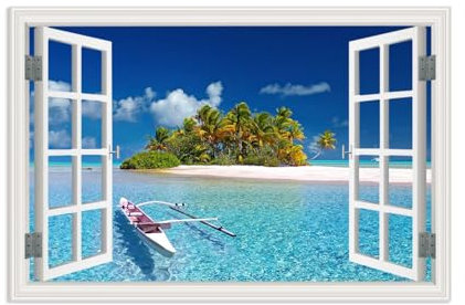 RXNHGJDS Quadri Finestra Aperta Sul Mare,Foto di Tahiti, Polinesia francese,Quadro su Tela Stampa Artistica Mare Blu Natura Quadri Moderni Soggiorno Grandi75x50cm(30x20in) poster