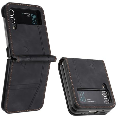 SIYOPINPFY Flip Case for Samsung Galaxy Z Flip 3 5G Case, Slim Fit Flip Leather Shockproof Kickstand Magnetic Closure Wallet Phone Cover for Samsung Galaxy Z Flip 3 5G HX3 Black