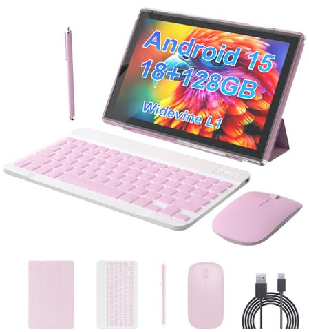 ZZB Android 15 Tablet 10 inch Tablet 2 in 1 Tablets with Keyboard Mouse Case Stylus 18GB RAM 128GB ROM 2TB Expand, Android 15(NOT GO) 10.1 IPS 6000mAh Battery Bluetooth Dual Camera 5G-WiFi Tablets.