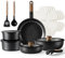 CAROTE Topfset mit abnehmbaren Griffen, Pfannenset 17-Teilig Antihaft Kochgeschirr, Topfset Induktion Backofen-/Spülmaschinensicher, platzsparendes Kochtopfset, PTFE/PFOA-frei, Schwarz
