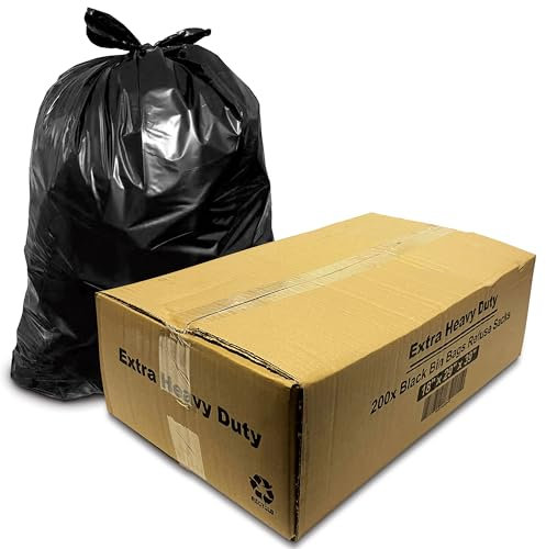 G4GOODS® 200 Large Black Bin Bags Extra Heavy Duty 50 Micron/200 Gauge 80L Strong Garbage Bags for Household Waste Kitchen Office Restaurant Use (18x29x39)