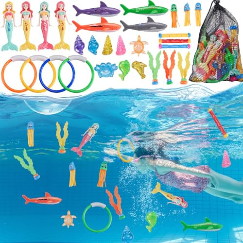 Farnirvana 30 Pièces Jouets de Plongée,Jouet de Natation pour Piscine, avec Sac de Rangement, pour sous Eau été Jeux pour Adultes Enfants L'entraînement sous-Marin