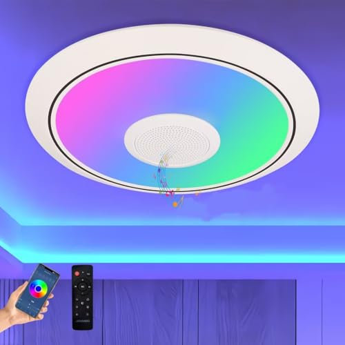 JDONG LED Deckenleuchte Dimmbar 36W mit Bluetooth Lautsprecher Rund Badezimmer led Deckenlampe mit Fernbedienung und APP RGB Farbwechsel Einstellbar für Schlafzimmer Wohnzimmer Ø37cm