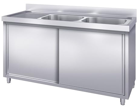 Ristoattrezzature - Lavello in acciaio inox armadiato 180x70x95h cm - 2 vasche con gocciolatoio sx VS - Per uso professionale