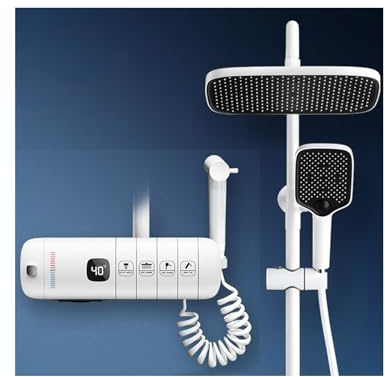 WRJAHCG Duschpaneel Mit Handbrause Und Badewannenarmatur,Duschamaturenset Regendusche Mit Thermostat,Digitalanzeige Duscharmatur Komplettset,Weiß,Thermostat