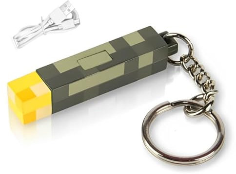 Kayuneed Mini linterna llavero 65 mm Miner Game antorcha llavero Craft LED antorcha portátil mini lámpara de noche USB recargable para niños regalos habitaciones y fiestas