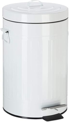 Poubelle à pédale vintage cuisine salle de bain en métal 12 litres blanc 13_0002319_3