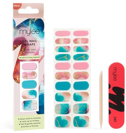 Mylee Gel Nail Wraps [Cosmic Swirl] – 10 Pre-Cured Gel Stickers for Instant Mani – No Lamp Needed, Chip-Resistant, Glossy Finish, Lasts Up to 14 Days – Easy to Apply, Vegan & Cruelty-Free