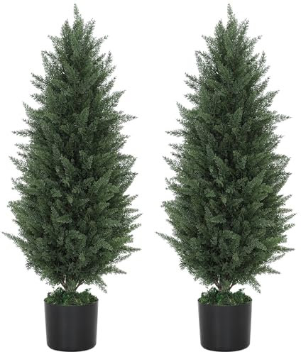 HOMCOM Juego de 2 plantas artificiales grandes de 90 cm, plantas artificiales en maceta, resistentes a los rayos UV, árbol artificial como decoración real para salón, dormitorio, exterior