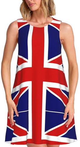 SABFWF Robe d'été sans manches pour femme, motif drapeau anglais, longueur genou, col rond, poches latérales, Noir , 3XL