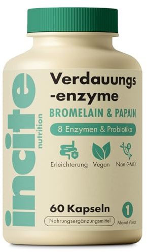 Verdauungsenzyme | Digestive Enzyme Supplement | Enzym Komplex mit 8 Enzymen & Probiotika | 60 vegane Kapseln 1 Monate | Unterstützung der Darmgesundheit, gegen Blähbauch für Frauen