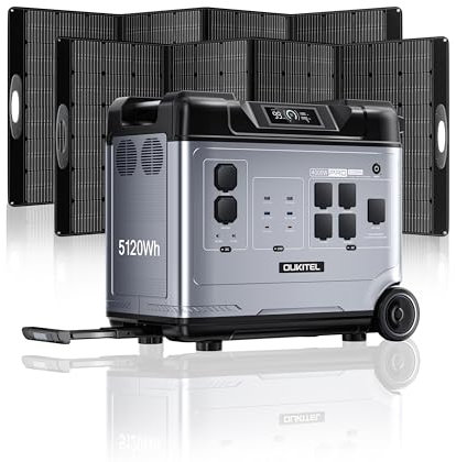 OUKITEL P5000 Pro Generador Solar con 2x400W Panel Solar, Estacion de Energia Portatil 4000W, 5120Wh LiFePO4 Batería para Camping, Autocaravana, Emergencia