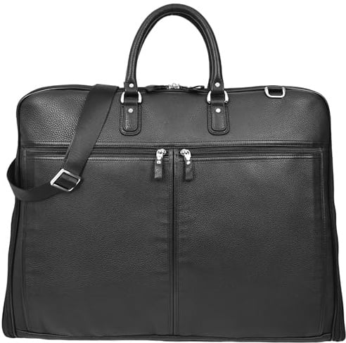 Schmale Anzugtasche aus echtem Leder, für Kleider, Kleidung, Reisetasche, Schwarz