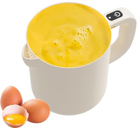 Euyehn Batteur à Œufs Électrique,Fouet Manuel Sans Fil 2 en 1 avec Passoire | Bol à Riz 1L, Agitateur Automatique pour Préparations Liquides et Cuisson
