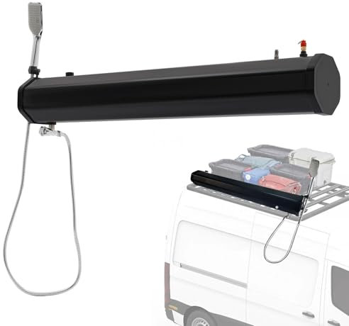 richigblosmum Depósito de Agua para Barras de Techo | Ducha a Presión 1,6 Bar | Calentamiento Solar | PVC+ABS Resistente | para Camping, Playa, Limpieza Off-Road,7.9Gal/30L