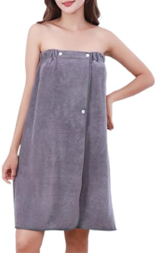 Bademantel Damen Saunahandtuch Badeponcho, Morgenmantel Damen Leicht Saunakilt, Großes Badetuch Handtuchkleid mit Druckknöpfen