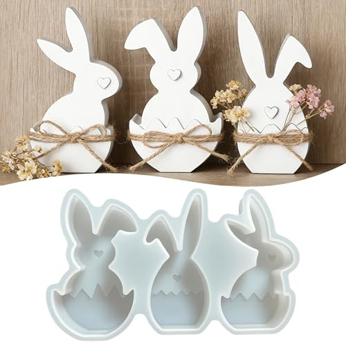 3 Stück Silikonformen Gießformen Ostern Osterhase, Silikon Gießform Ostern | Kerzen, Kaninchen, Osterei, Hasen für Frühling, Gips Gipsformen zum Gießen für Beton, Gips & Resin