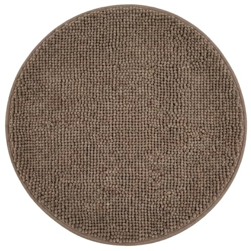 NYVI Badematte NYVISpa Chenille Badteppich Ø 60 cm Rund Taupe | Rutschfest, Saugstark, Schnell Trocknend, Fußbodenheizung geeignet, OEKO-TEX, Waschbar, Weich