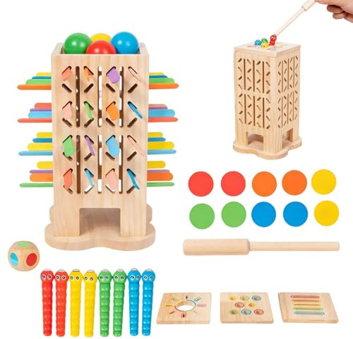 Juego de Palitos Chinos - 5 en 1 Juego de Lanzar Palos con Dados de Madera | de Entrenamiento de Coordinación Mano-para Aula, Preescolar, Jardín de Infancia, Coordinación Visomanual, Pensamient
