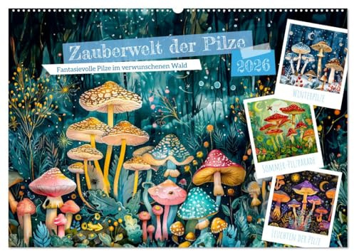 Zauberwelt der Pilze - Fantasievolle Pilze im verwunschenen Wald (Wandkalender 2026 DIN A2 quer), CALVENDO Monatskalender: Mystische Pilze und Tiere im Wald (CALVENDO Natur)