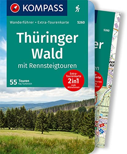 KOMPASS Wanderführer Thüringer Wald mit Rennsteigtouren, 55 Touren mit Extra-Tourenkarte: GPS-Daten zum Download