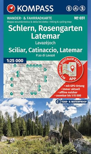KOMPASS Wanderkarte 651 Schlern, Rosengarten, Latemar, Lavazéjoch / Sciliar, Catinaccio, Latemar, P.so di Lavazé 1:25.000: Wander- und Fahrradkarte in ... der KOMPASS-App. Wander-& Radwege. Skitouren.