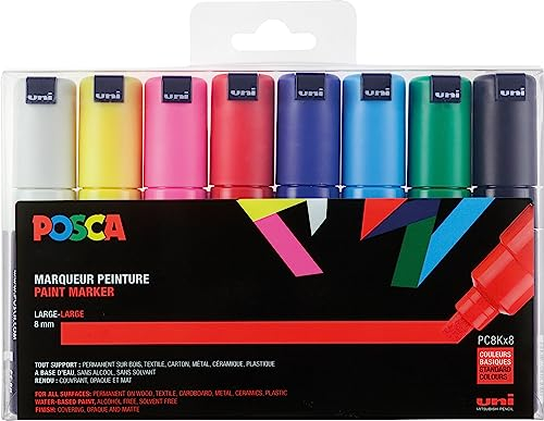 POSCA 182608 - POSCA Marker mit breiter Keilspitze, 8er Set, Grundfarben