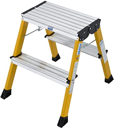 Krause 130044 Escabeau Double Pliable en Aluminium Hauteur de Travail (Max.) : 2,45 m Jaune 1,7 kg