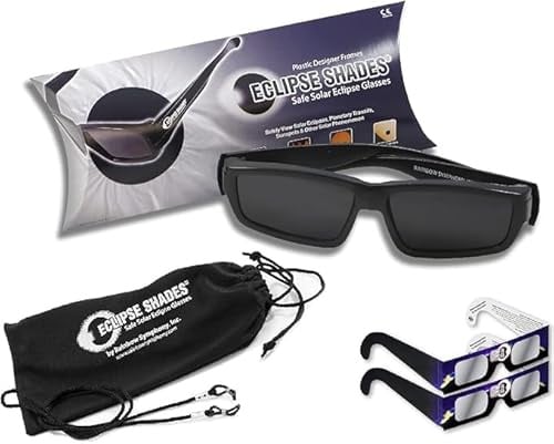 Rainbow Symphony Solar Eclipse Glasses, Folding Arms, CE & ISO Certified, Safe for Direct Sun Viewing, Made in USA, Bonus 2 Paper Eclipse Shades