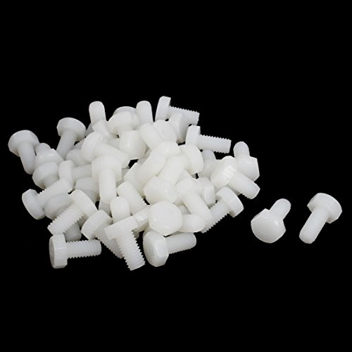 Sourcingmap M6 x 12mm Full Thread 1mm Pitch Nylon Hex Head Cap Screw Bolt 50 Pcs