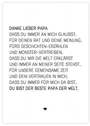 Danke lieber Papa - Kunstdruck auf wunderbarem Hahnemühle Papier DIN A4 -ohne Rahmen- schwarz-weißes Bild Poster zur Deko Wohnung als Geschenk Mitbringsel zum Vatertag Geburtstag etc.
