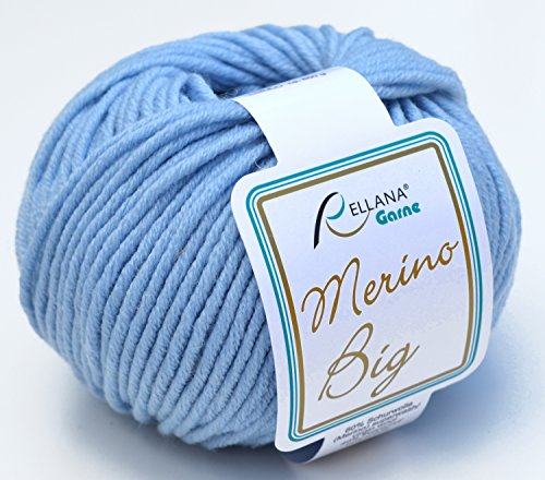 Rellana Wolle Merino Big Fb. 11 - Wolle hellblau Nadelstärke 5 - 6 mit Merinowolle zum Stricken & Häkeln, Mützenwolle