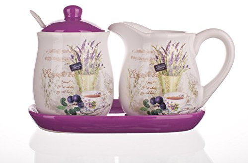 Banquet Lavender Set of Milk Jug and Sugar Bowl, Ceramic, Purple/White, 11 x 19 x 10 cm