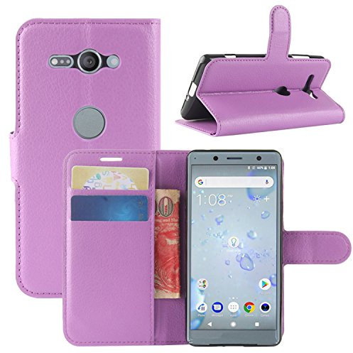 HualuBro Sony Xperia XZ2 Compact Hülle, Premium PU Leder Leather Wallet Handy Tasche Schutzhülle Case Flip Cover mit Karten Slot für Sony Xperia XZ2 Compact Smartphone (Violett)