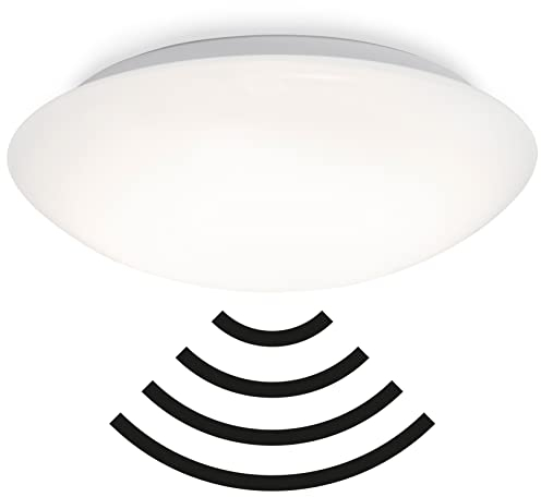 BRILONER - LED Deckenlampe Bad mit Bewegungsmelder, Dämmerungssensor, neutralweiße Lichtfarbe, LED Deckenleuchte, Lampe, Badlampe, Badezimmerlampe, Küchenlampe, Feuchtraumleuchte, 38x7 cm, Weiß