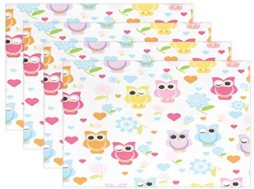 Use7 Bunte niedliche Eule Platzdeckchen Tischset Tischset Romantic Love 30,5 x 45,7 cm Polyester Tischset für Küche Esszimmer, Polyester, Multi, Package Quantity: 1