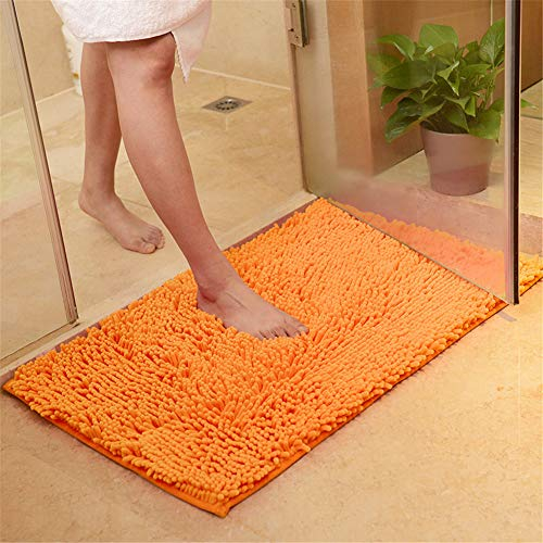 FANSU Chenille-Matte, Badezimmer rutschfest Badvorleger Weich Badteppich Waschbar Duschvorleger aus Chenille Mikrofaser Waschbar Badewanne Matten Wohnungsdekoration (60x90,Orange)
