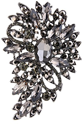 EVER FAITH Damen Marquise Österreichische Kristall Hochzeit Blume Blatt Bouquet Brosche schwarz schwarz-Ton