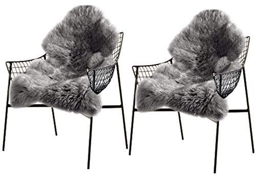 EUGAD 0037YMDZ-2 2er Faux Lammfell Schaffell Kunstfell Teppich Bettvorleger Longhair Fell Optik Gemütliches Schaffell Bettvorleger Sofa Matte Hellgrau 60x90cm