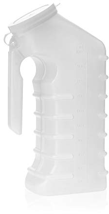 Dealmed Male Urinal with Attached Cover – Portable Urinals for Men with Translucent Receptacle, Shields Odors and Avoids Spills, 1 Ounce Increments Up to 1000 cc