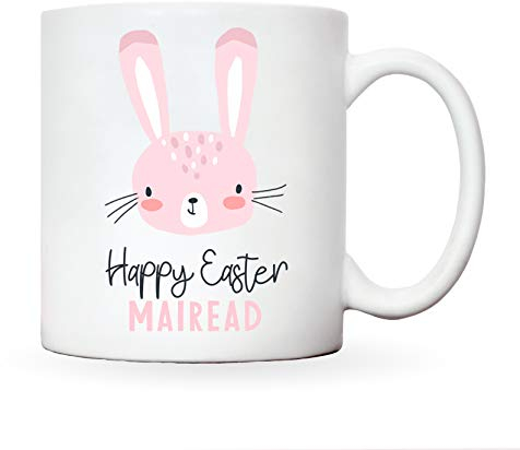 Pink Personalised Easter bunny mug to go in basket | decorations to go with egg/chocolate/candy gifts | for kids baskets | decor stuffers | toddlers girls teens baby boys babies toddler