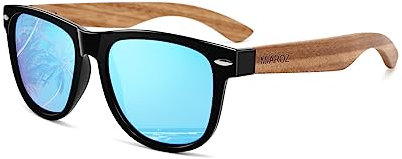 MIAROZ Polarisierte Sonnenbrille Damen : Holz Sonnenbrillen Mit UV400 Linsen Schutz - Reduziert Blendung Leichter Pc Rahmen Geeignet Für Angeln Autofahren Wandern Und Strand (Sky blue)