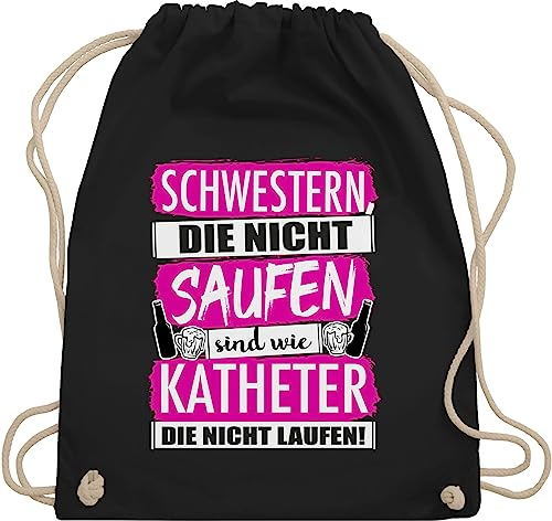 Turnbeutel Rucksack - Party & Alkohol Damen - Schwestern die nicht saufen - weiß/fuchsia - Unisize - Schwarz - saufrucksack sauf juterucksäcke festival clothes alki stoffbeutel trinkgeschenke
