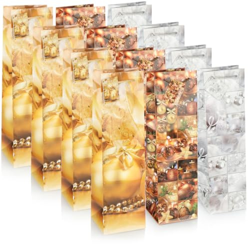 COM-FOUR® 12x Geschenktüte mit Weihnachts-Motiv, Geschenktasche für Wein | Flaschentasche für Weihnachten & Nikolaus [Auswahl variiert]