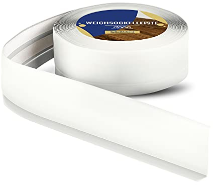 DQ-PP WEICHSOCKELLEISTE | 50m (2x25m) | weiss | 50x15mm | PVC | selbstklebend | Knickwinkel Fussleisten Gummileiste Sockelleiste Winkelprofil Abschlussleiste Bodenleiste